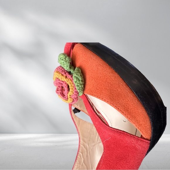 Laundry by Shelly Segel High Heel Suede Sandals with Crochet Flower size 8 new - Picture 5 of 9